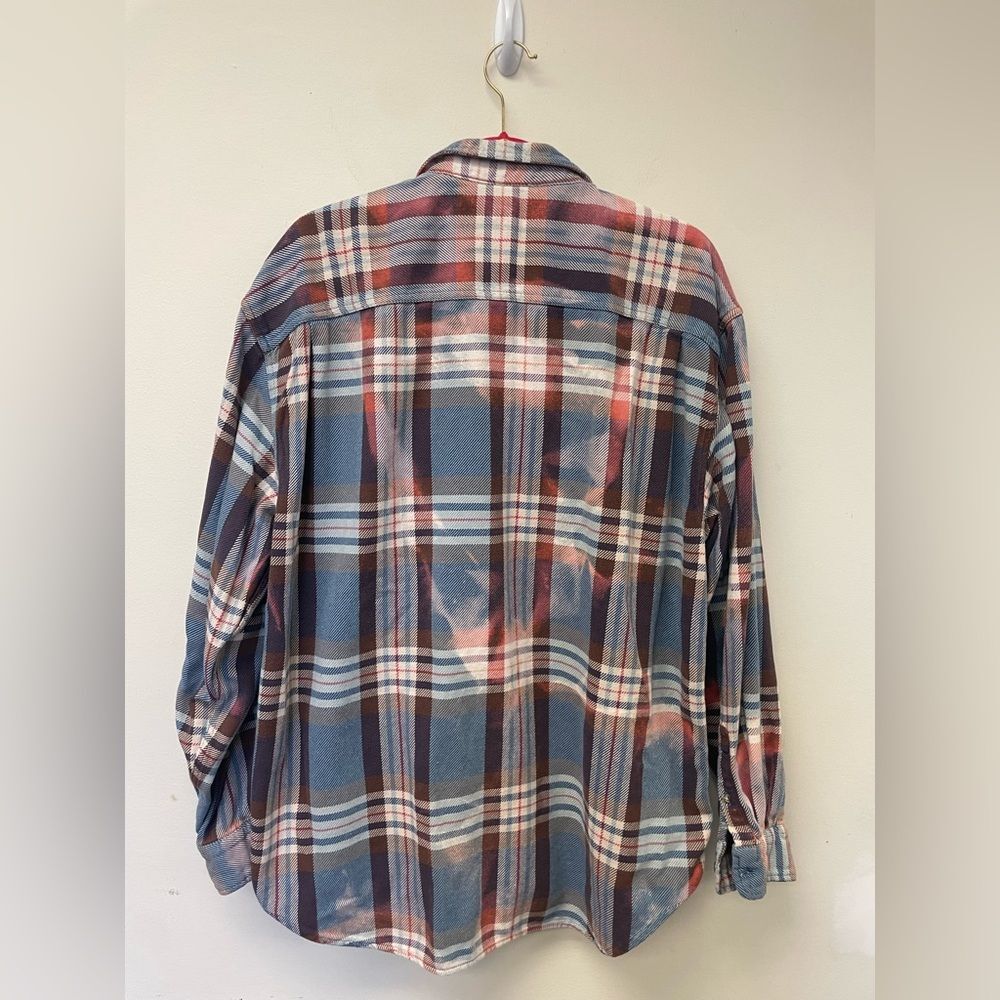 Custom Bleached Flannel Oversized Button Down Uni… - image 6